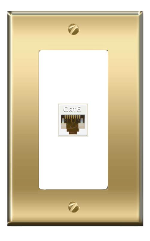 RiteAV -[1 Ports] CAT6-WHITE Wall Plate [Brass/White]