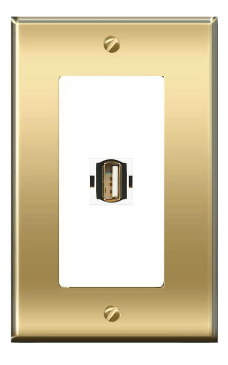 RiteAV -[1 Ports] USB2 Wall Plate [Brass/White]