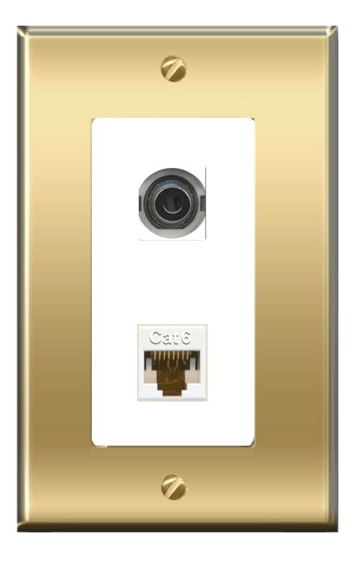 RiteAV -RiteAV 3.5mm CAT6 Wall Plate Decorative [Brass/White]