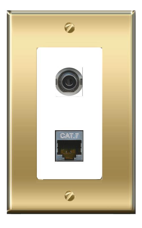 RiteAV -RiteAV 3.5mm CAT7 Wall Plate Decorative [Brass/White]