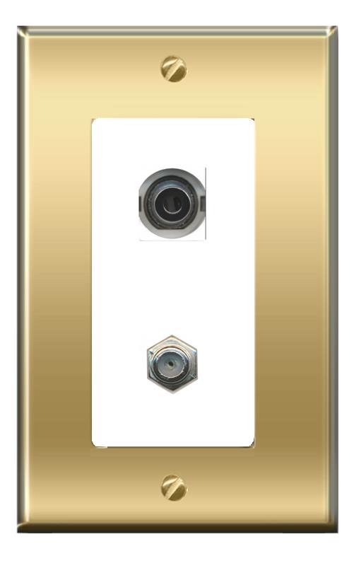 RiteAV -RiteAV 3.5mm COAX Wall Plate Decorative [Brass/White]