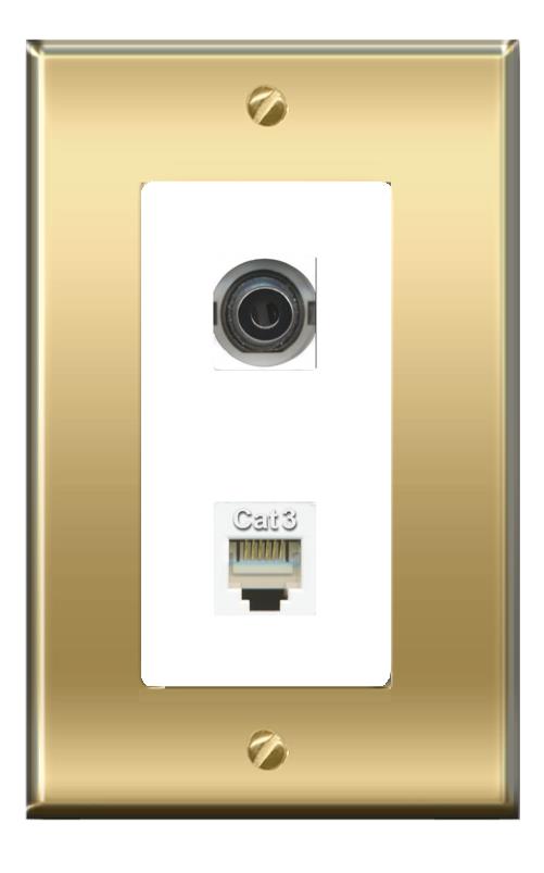 RiteAV -RiteAV 3.5mm PHONE Wall Plate Decorative [Brass/White]
