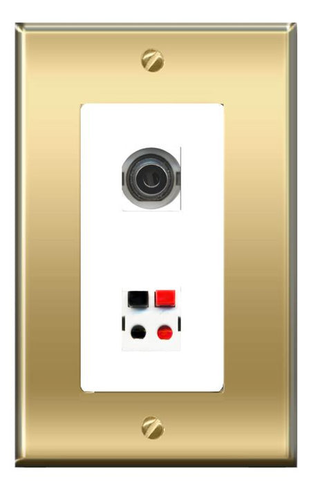 RiteAV -RiteAV 3.5mm SPEAKER Wall Plate Decorative [Brass/White]