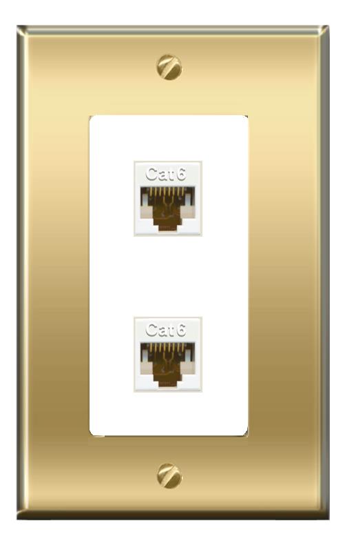 RiteAV -RiteAV 2 CAT6 Wall Plate Decorative [Brass/White]