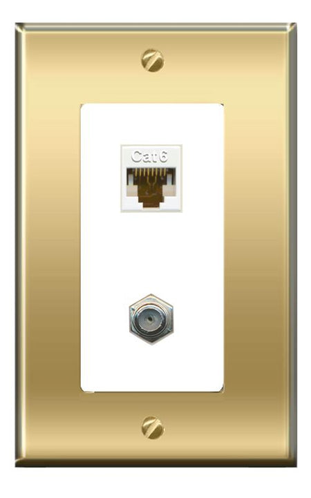 RiteAV -RiteAV CAT6 COAX Wall Plate Decorative [Brass/White]