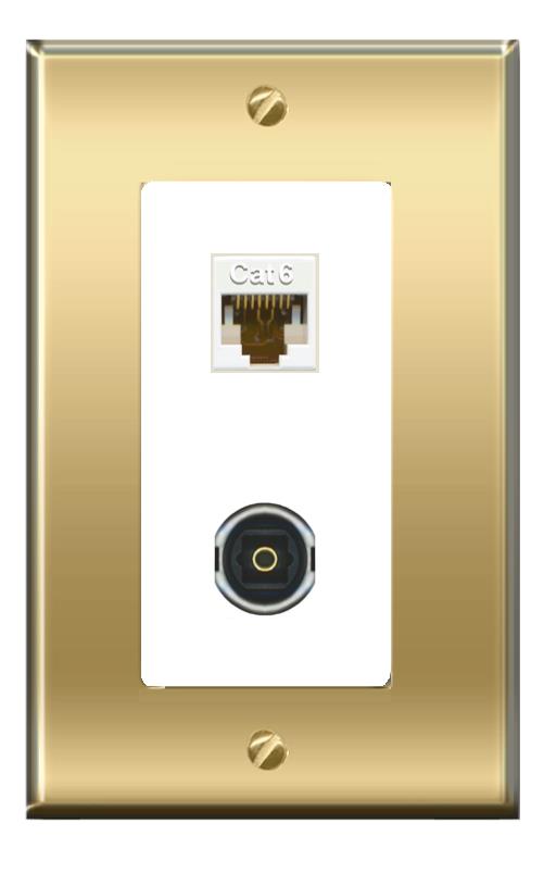 RiteAV -RiteAV CAT6 TOSLINK Wall Plate Decorative [Brass/White]