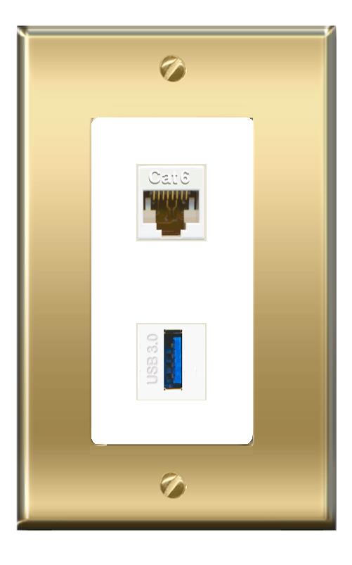 RiteAV -RiteAV CAT6 USB-3 Wall Plate Decorative [Brass/White]