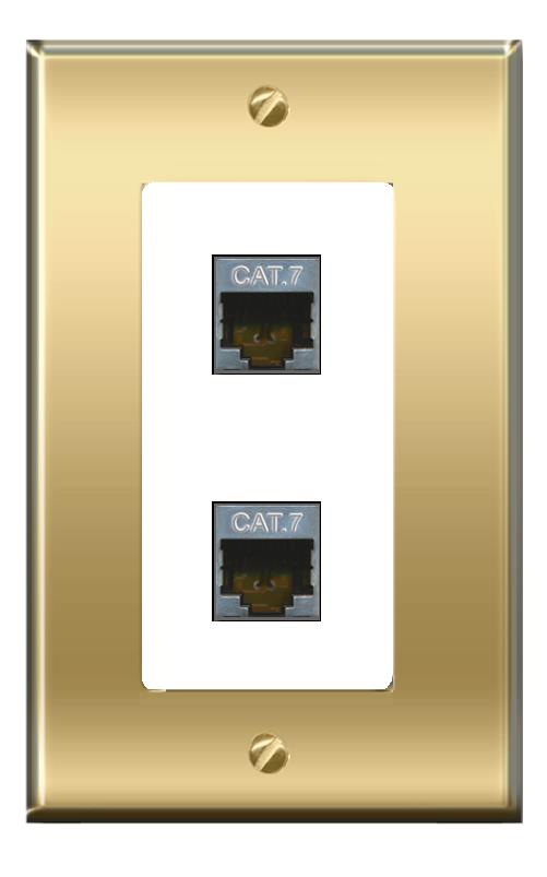 RiteAV -RiteAV 2 CAT7 Wall Plate Decorative [Brass/White]