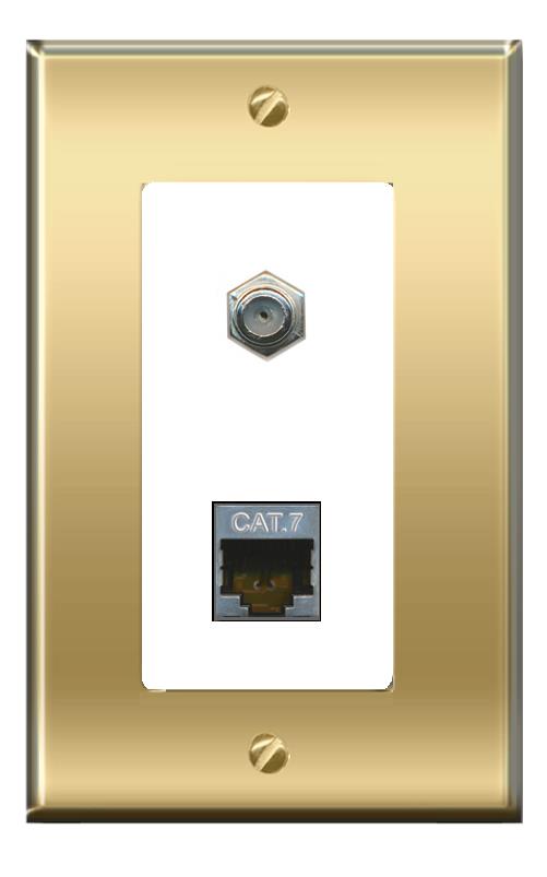 RiteAV -RiteAV CAT7 COAX Wall Plate Decorative [Brass/White]