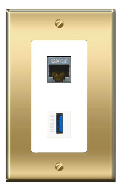 RiteAV -RiteAV CAT7 USB-3 Wall Plate Decorative [Brass/White]