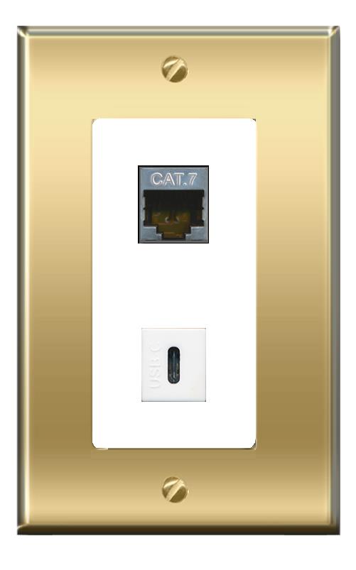 RiteAV -RiteAV CAT7 USBC Wall Plate Decorative [Brass/White]