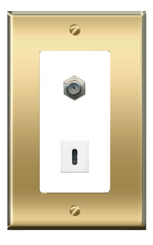 RiteAV -RiteAV COAX USBC Wall Plate Decorative [Brass/White]