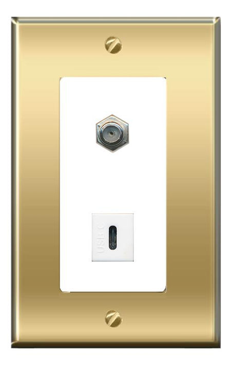 RiteAV -RiteAV COAX USBC Wall Plate Decorative [Brass/White]