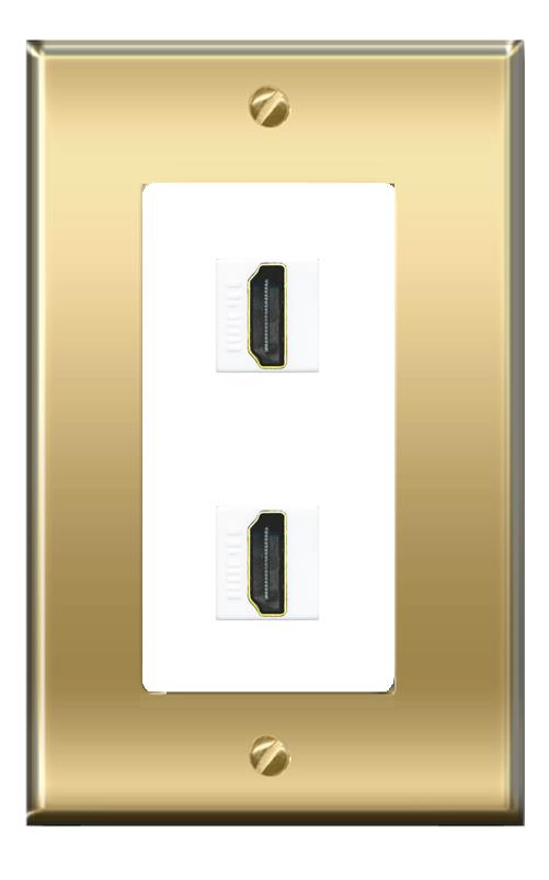 RiteAV -RiteAV 2 HDMI Wall Plate Decorative [Brass/White]