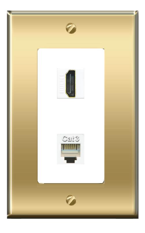 RiteAV -RiteAV HDMI PHONE Wall Plate Decorative [Brass/White]