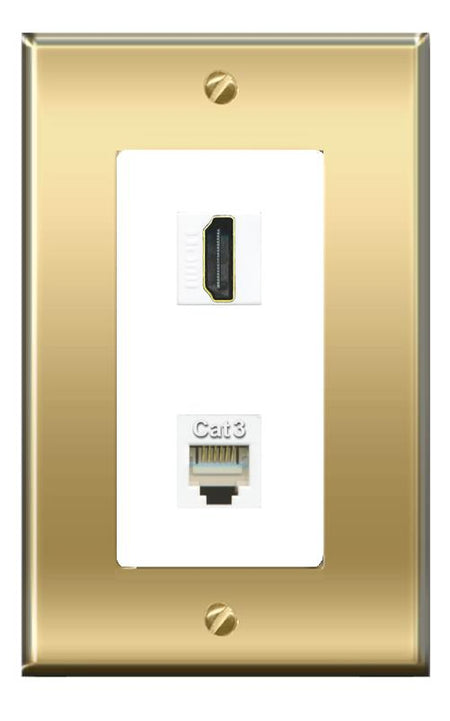 RiteAV -RiteAV HDMI PHONE Wall Plate Decorative [Brass/White]