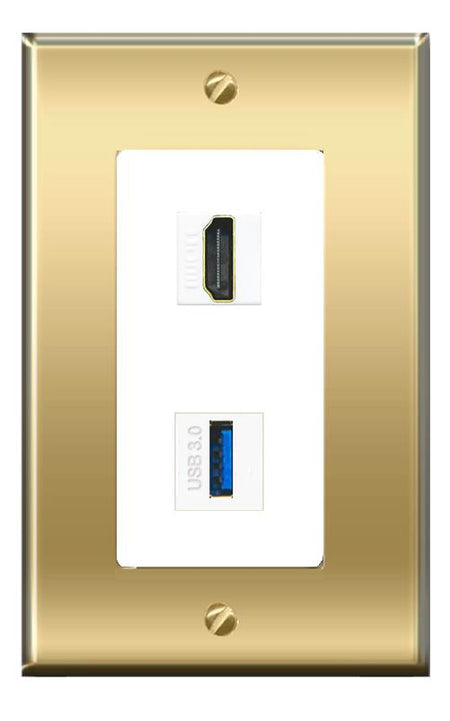 RiteAV -RiteAV HDMI USB-3 Wall Plate Decorative [Brass/White]