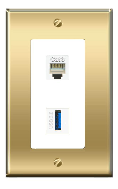 RiteAV -RiteAV PHONE USB-3 Wall Plate Decorative [Brass/White]