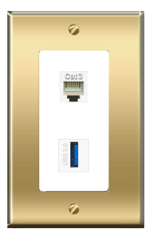 RiteAV -RiteAV PHONE USB-3 Wall Plate Decorative [Brass/White]