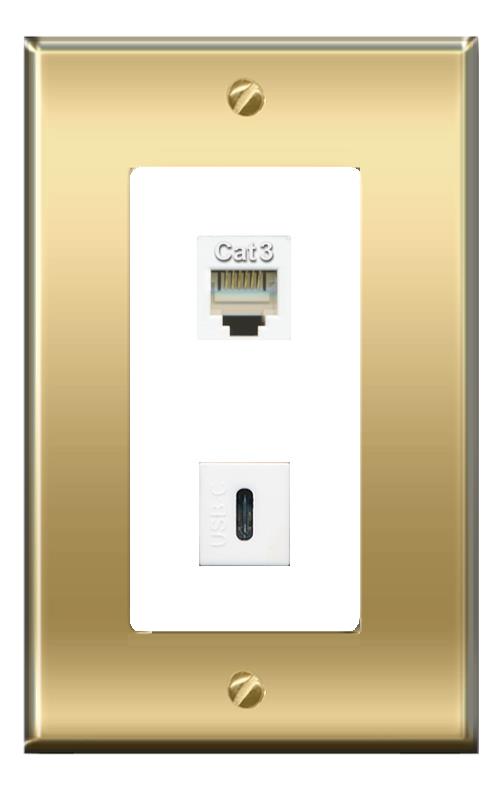 RiteAV -RiteAV PHONE USBC Wall Plate Decorative [Brass/White]