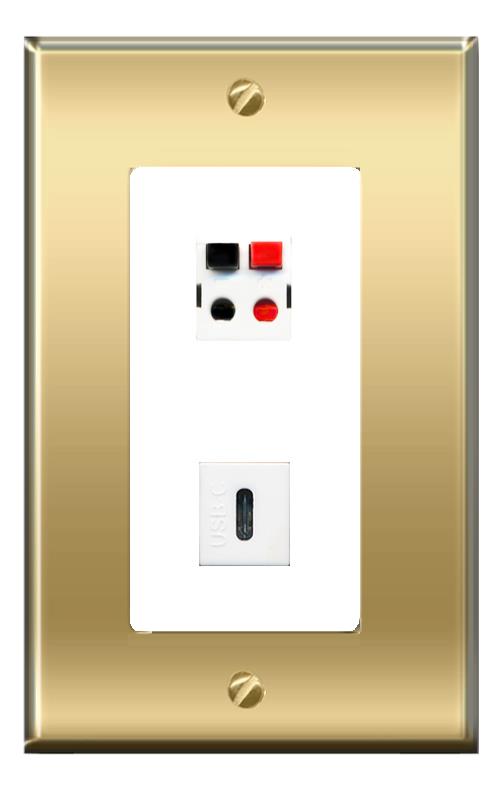 RiteAV -RiteAV SPEAKER USBC Wall Plate Decorative [Brass/White]