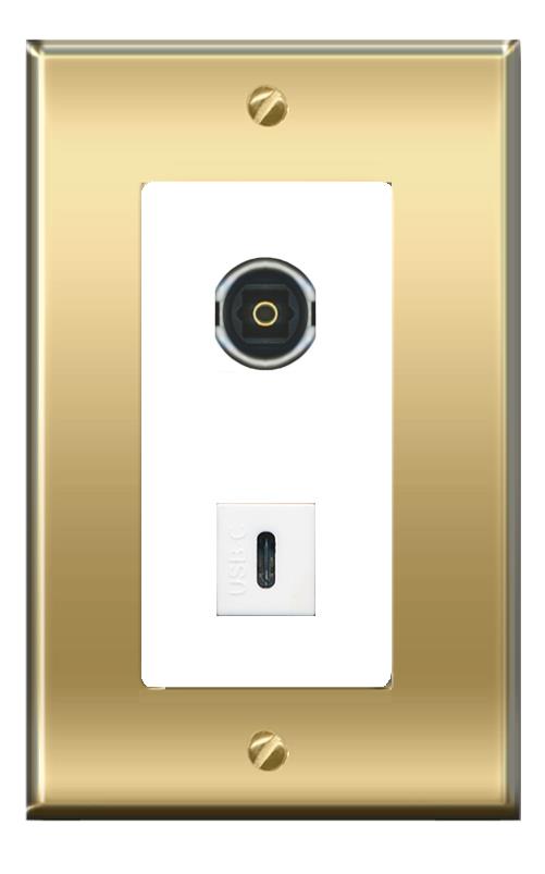 RiteAV -RiteAV TOSLINK USBC Wall Plate Decorative [Brass/White]