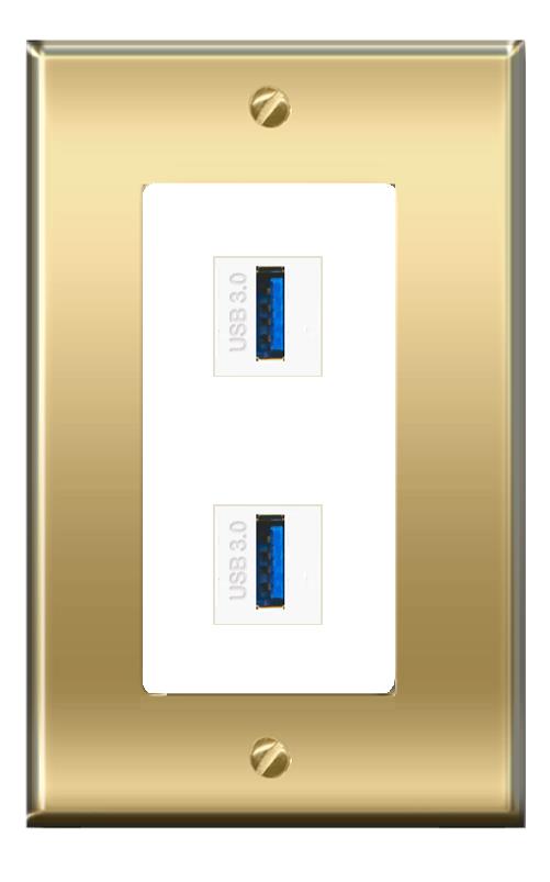 RiteAV -RiteAV 2 USB-3 Wall Plate Decorative [Brass/White]