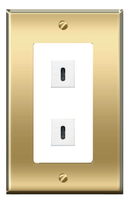 RiteAV -RiteAV 2 USBC Wall Plate Decorative [Brass/White]