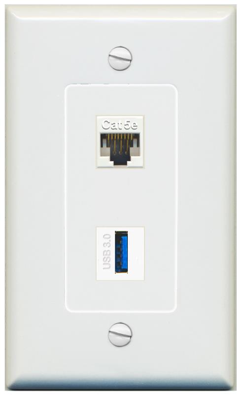 1 CAT5E 1 USB-3 Wall Plate [Gray]