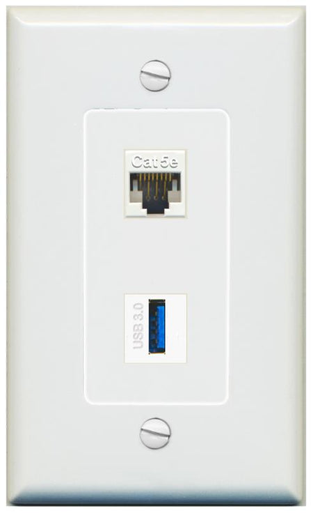 1 CAT5E 1 USB-3 Wall Plate [Gray]