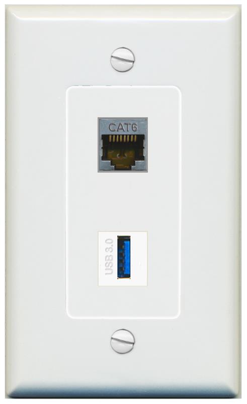 1 CAT6-SHIELDED 1 USB-3 Wall Plate [Gray]