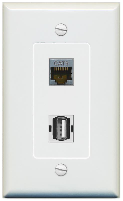 1 CAT6-SHIELDED 1 USB2 Wall Plate [Gray]