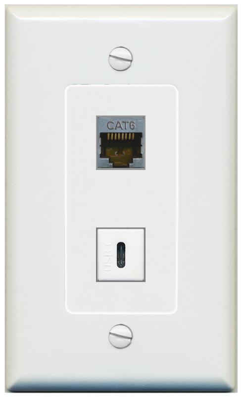 1 CAT6-SHIELDED 1 USBC Wall Plate [Gray]