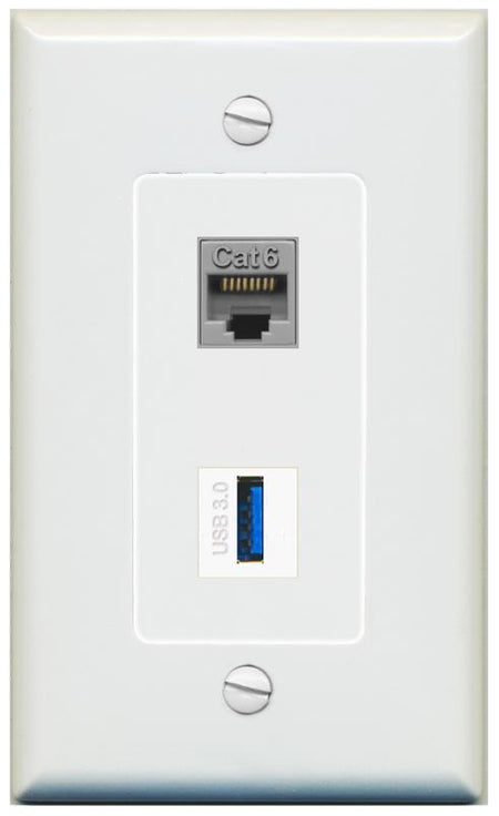 1 CAT6 1 USB-3 Wall Plate [Gray]
