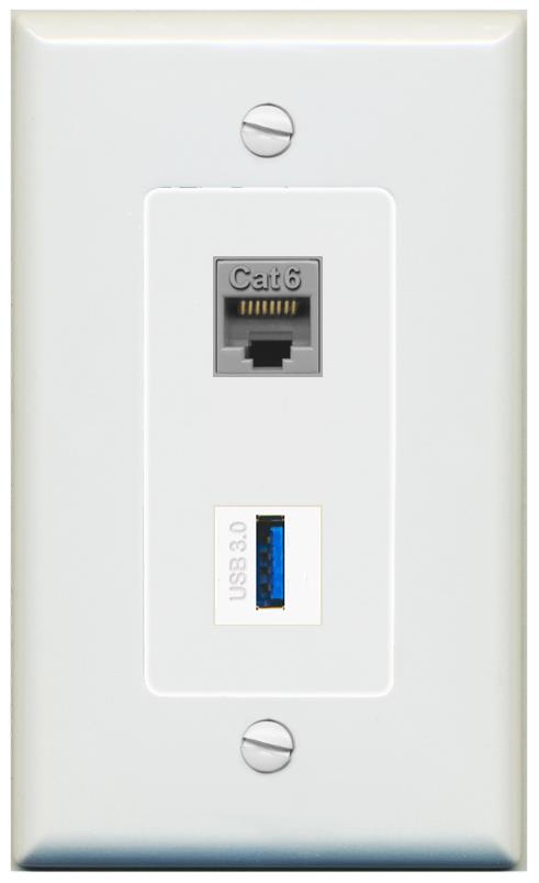 1 CAT6 1 USB-3 Wall Plate [Gray]