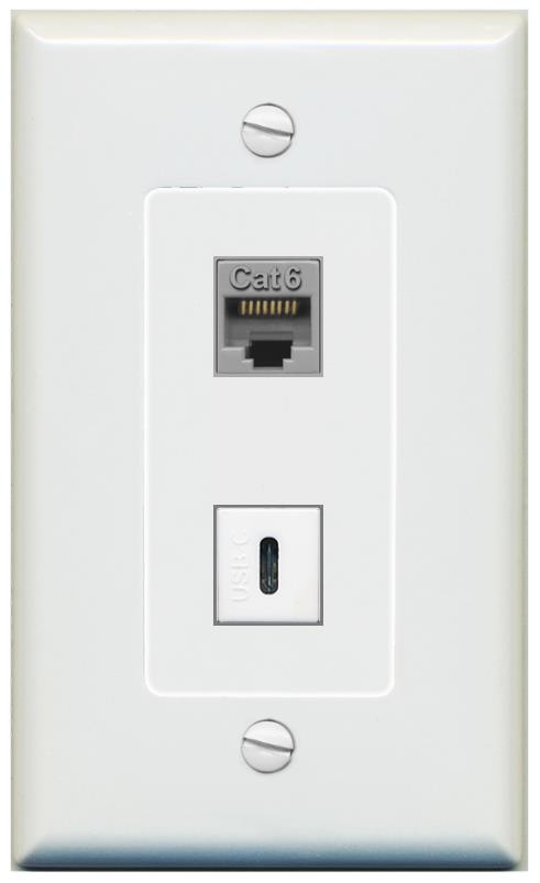 1 CAT6 1 USBC Wall Plate [Gray]