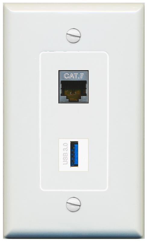 1 CAT7 1 USB-3 Wall Plate [Gray]