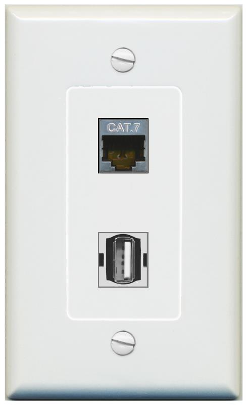 1 CAT7 1 USB2 Wall Plate [Gray]