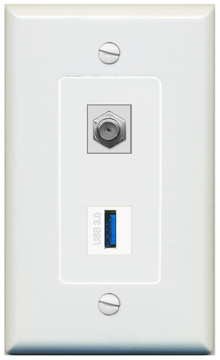 1 COAX 1 USB-3 Wall Plate [Gray]