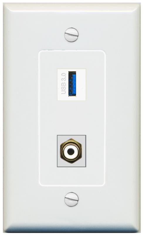 1 RCA-WHITE 1 USB-3 Wall Plate [Gray]