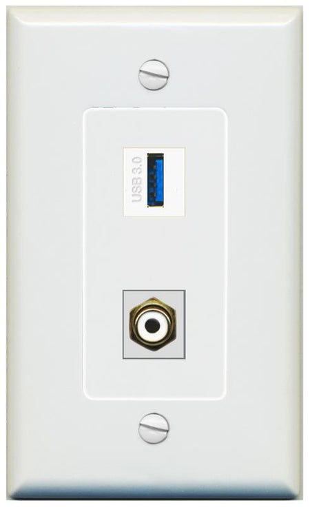 1 RCA-WHITE 1 USB-3 Wall Plate [Gray]