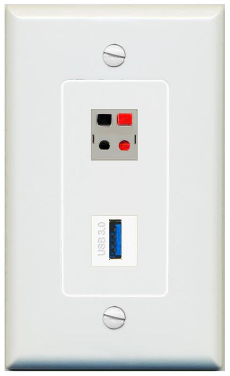 1 SPEAKER 1 USB-3 Wall Plate [Gray]