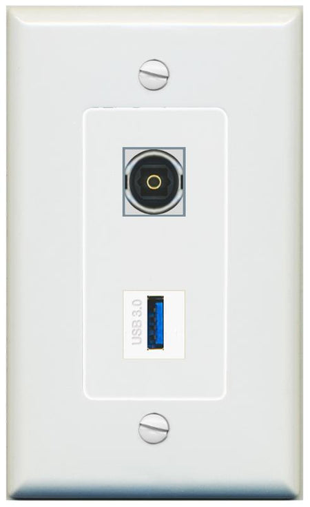 1 TOSLINK 1 USB-3 Wall Plate [Gray]