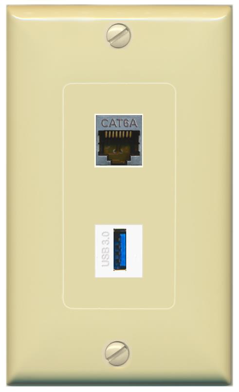 CAT6A USB-3 Wall Plate [Ivory]