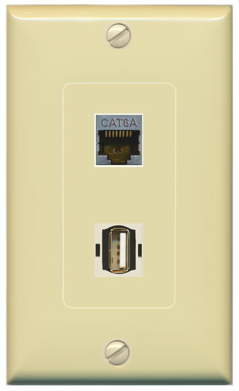 CAT6A USB2 Wall Plate [Ivory]