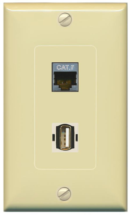 CAT7 USB2 Wall Plate [Ivory]