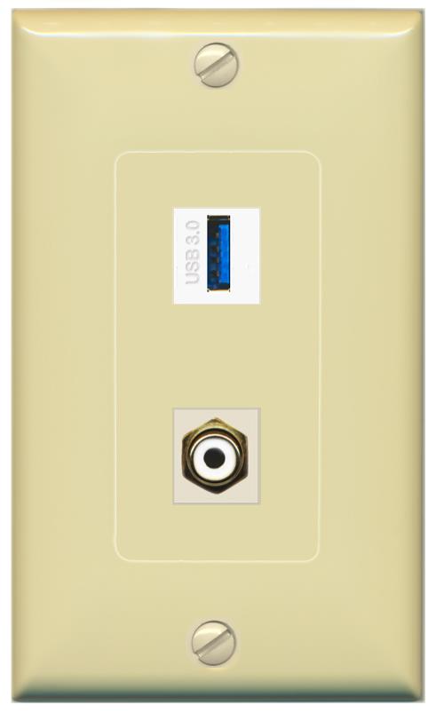 RCA-WHITE USB-3 Wall Plate [Ivory]