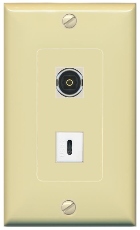 TOSLINK USBC Wall Plate [Ivory]