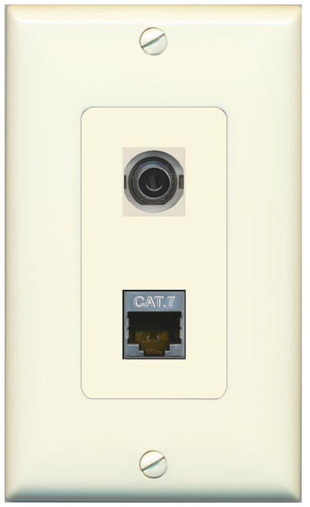 1 3.5mm 1 CAT7 Wall Plate [Light-almond]