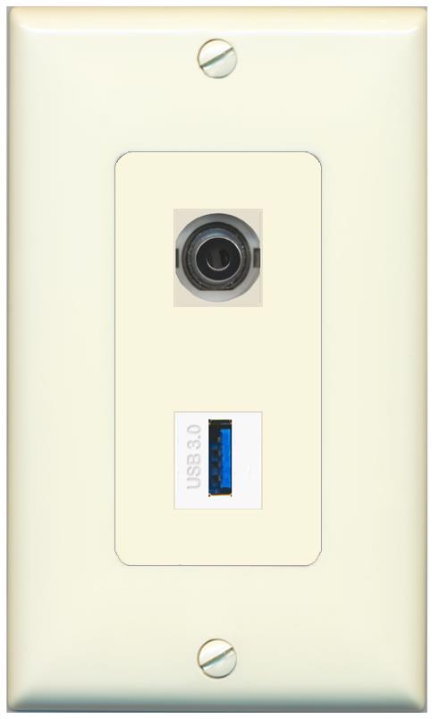 1 3.5mm 1 USB-3 Wall Plate [Light-almond]